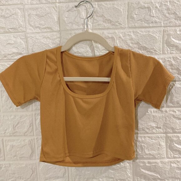 EXCELLENT CONDITION | CROP RIB KNIT SQUARE NECK TEE | LIGHTWEIGHT YELLOW MUSTARD - Picture 2 of 6